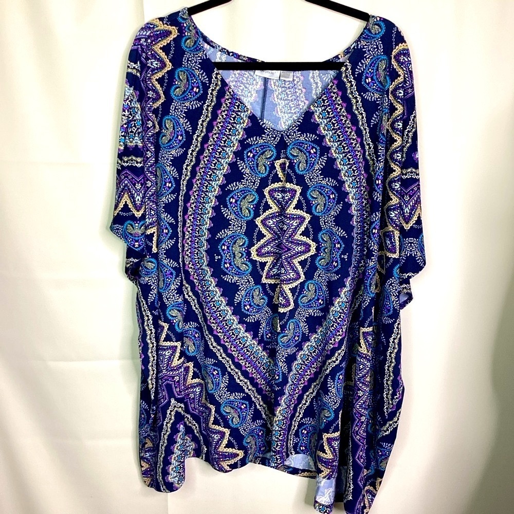 Avenue Plus Size 22/24 Top Relaxed Blue and Purple Dolman‎ Sleeve Blouse Tunic